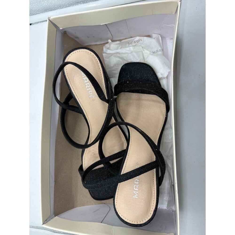 Maripe Lucille Black Rhinestone Block Heel Sandals Womens Size 7 Strappy Glitter